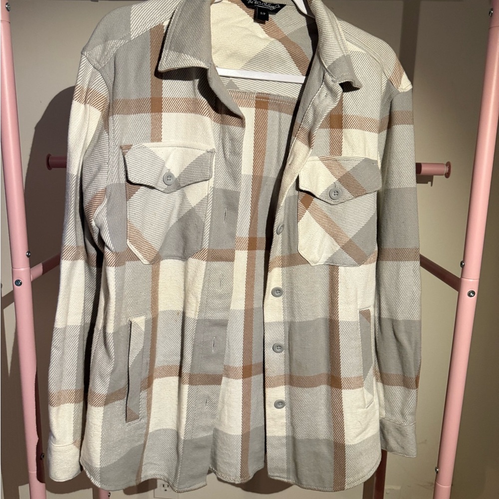 Plaid Utility Jacket in Cream and Brown